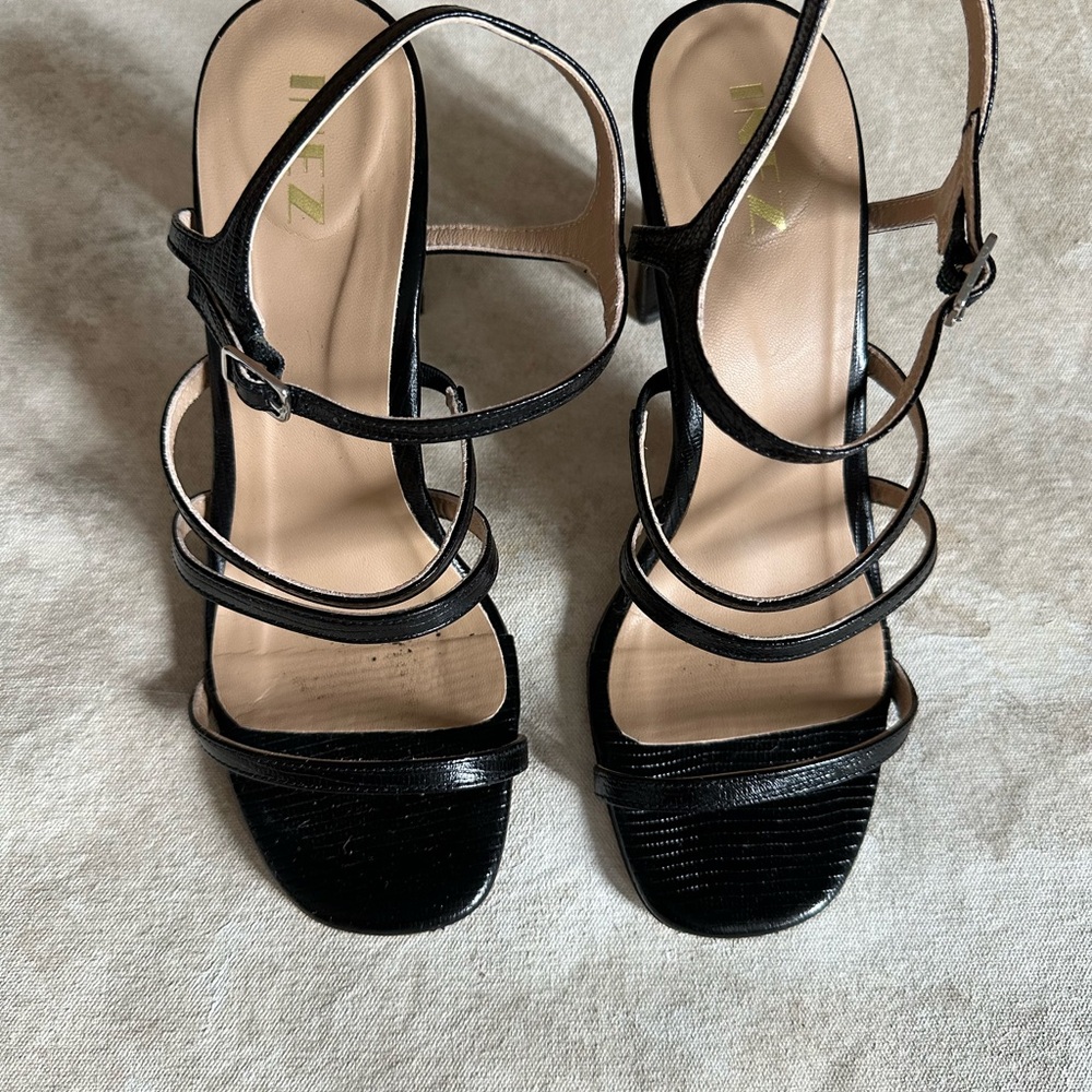 Inez ‘Sasha’ Black Lizard Embossed Heels